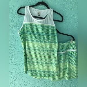 Fila XL Womens Aqua Sole Tennis Tank and Flare Skort Green Blue
